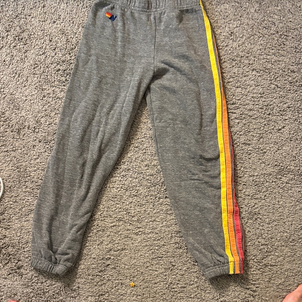 Aviator Nation Kids Gray Sweatpants with Yellow and Red Stripes